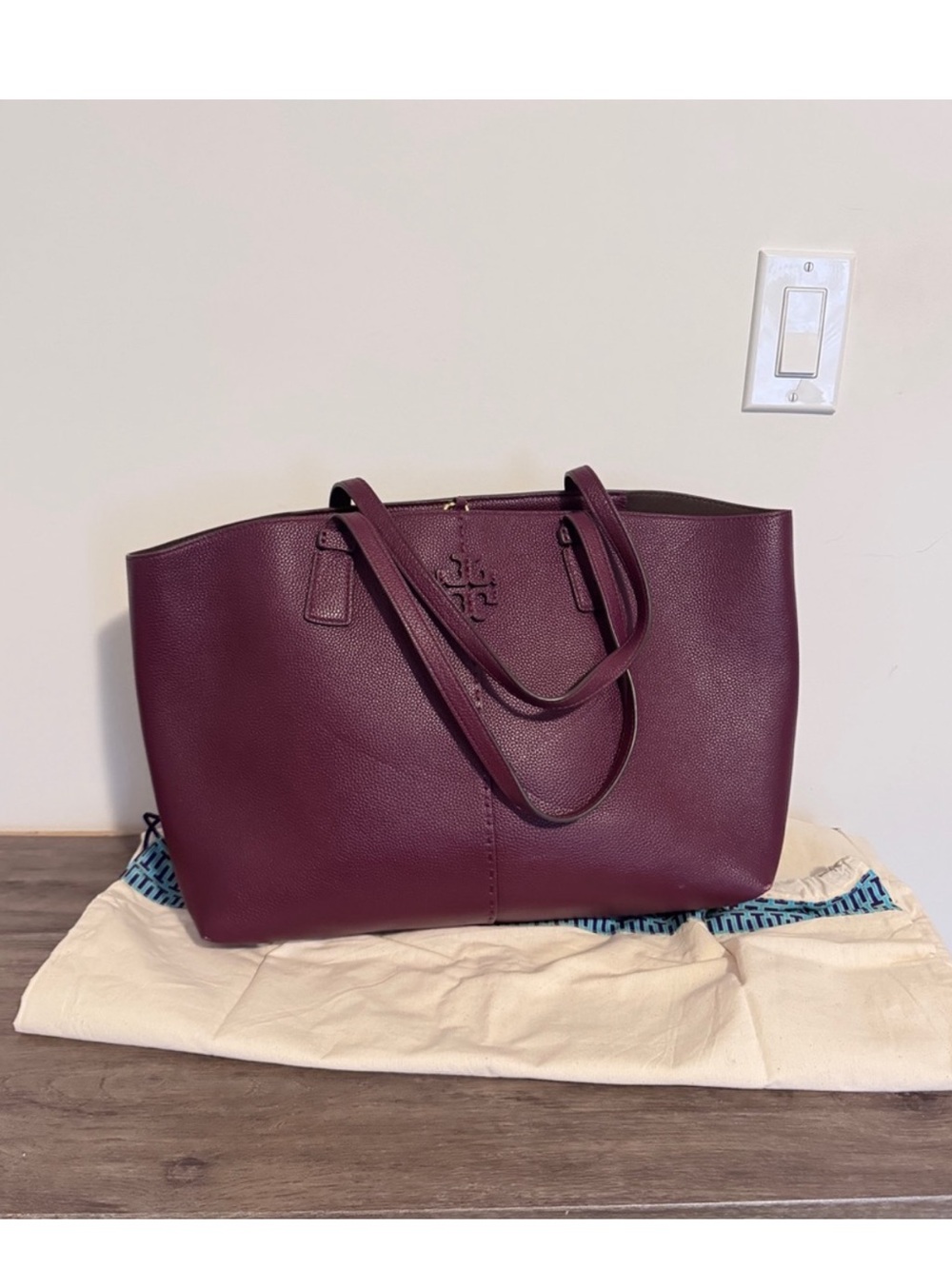 Tory Burch Pebbled Leather Tote in Wine